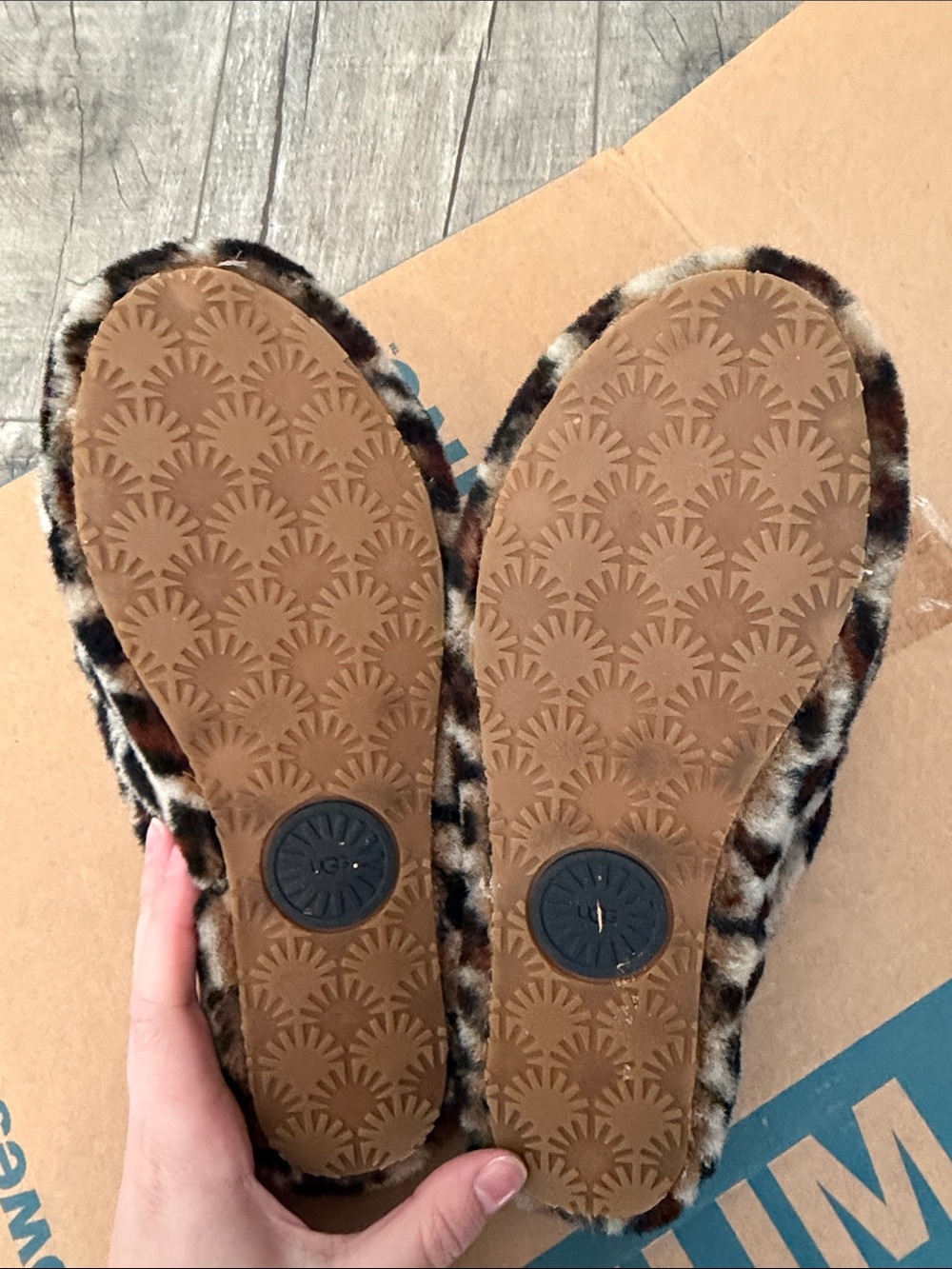 UGG Leopard Faux-Fur Slide Sandals in Brown and Black - Picture 3 of 4
